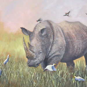 OP231 Rhino with Egrets - Original Available